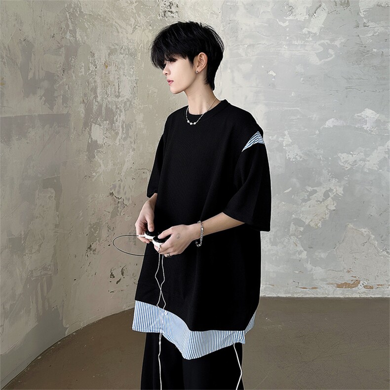 2024春夏新款假两件T恤小众设计感短袖上衣宽松现货W8155-P42,男装T恤,星座512-4