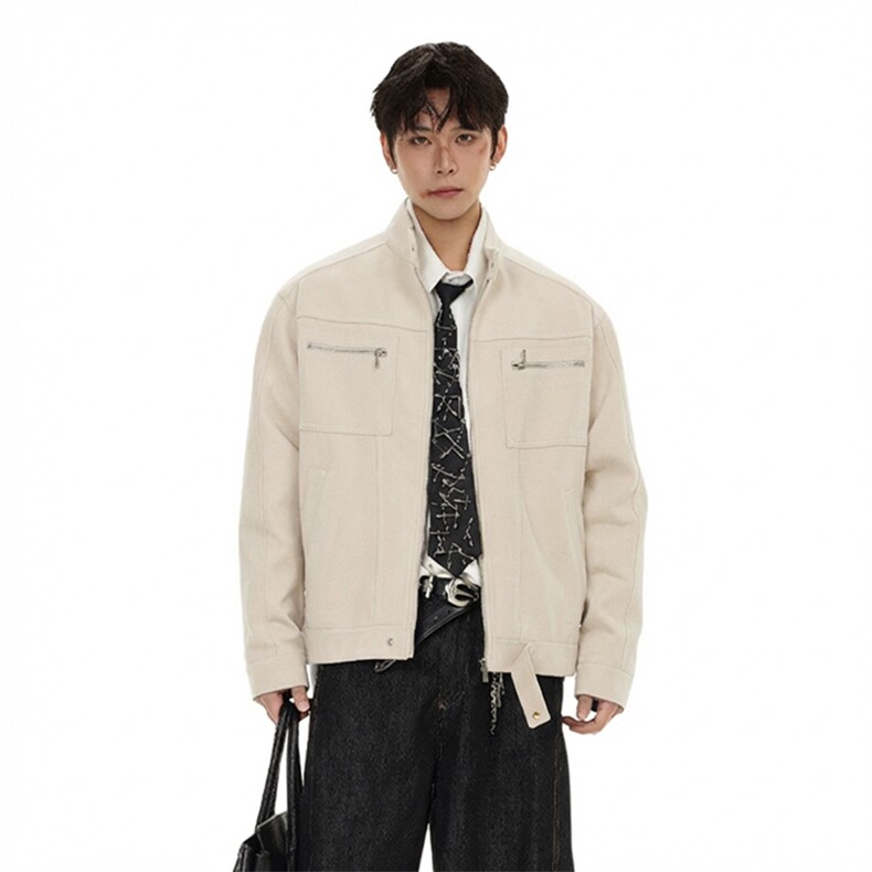 26春装高品质老钱风立领夹克外套男女美式潮牌拉链工装风宽松上衣，男装夹克，电商A486