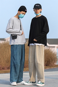 胖胖哥美式复古灯芯绒休闲裤男款秋季拼接大码宽松直筒阔腿长裤子图片