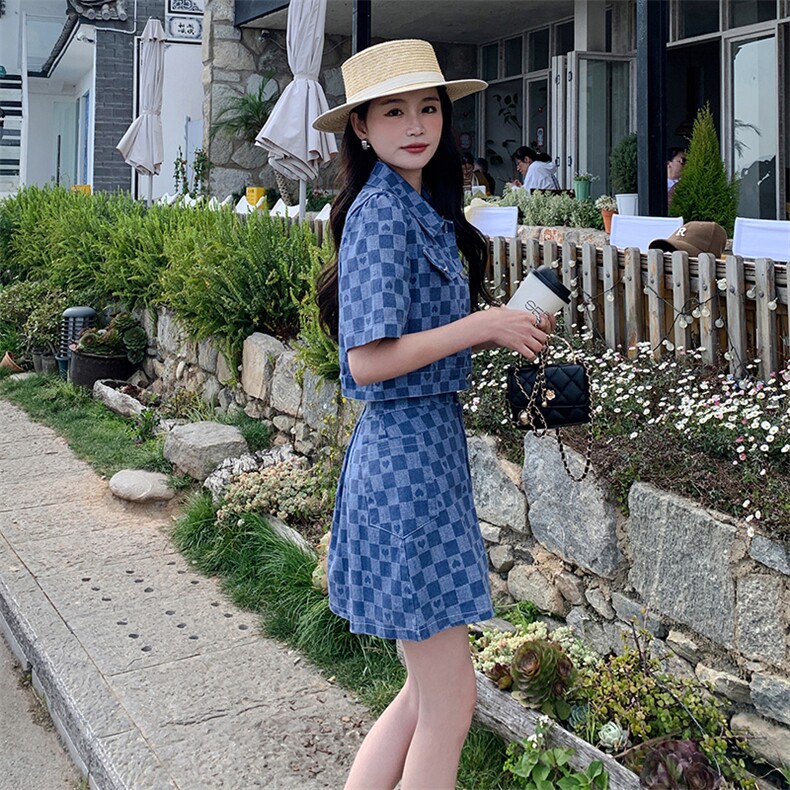 盐系穿搭小香风辣妹牛仔小个子两件套装裙2023夏新款法式名媛高级,女装套装/套裙,浪娴服饰