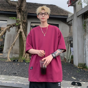 网红港风大码复古纯棉圆领短袖T恤男潮流 XZ213-T072-P55控78图片