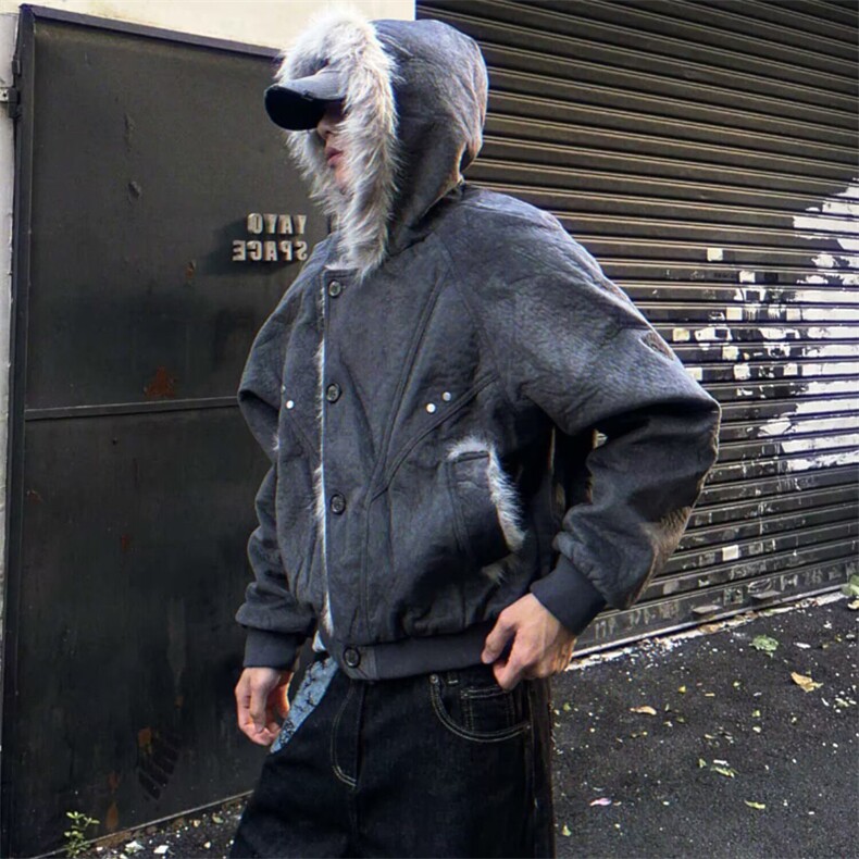 复古座山雕短款连帽毛领棉服女冬派克服棉衣外套网B135-P135,男装棉衣,星座910-1