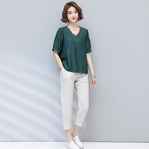 2021夏季时尚简约大方气质优雅纯色性感V领修身休闲两件套,女装套装/套裙,丽影随形
