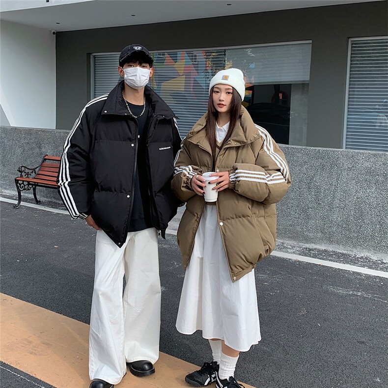 EQ332立领面包服冬季加厚棉衣男织带拼接棉服外套情侣装2024新款,男装棉衣,电商C306-1