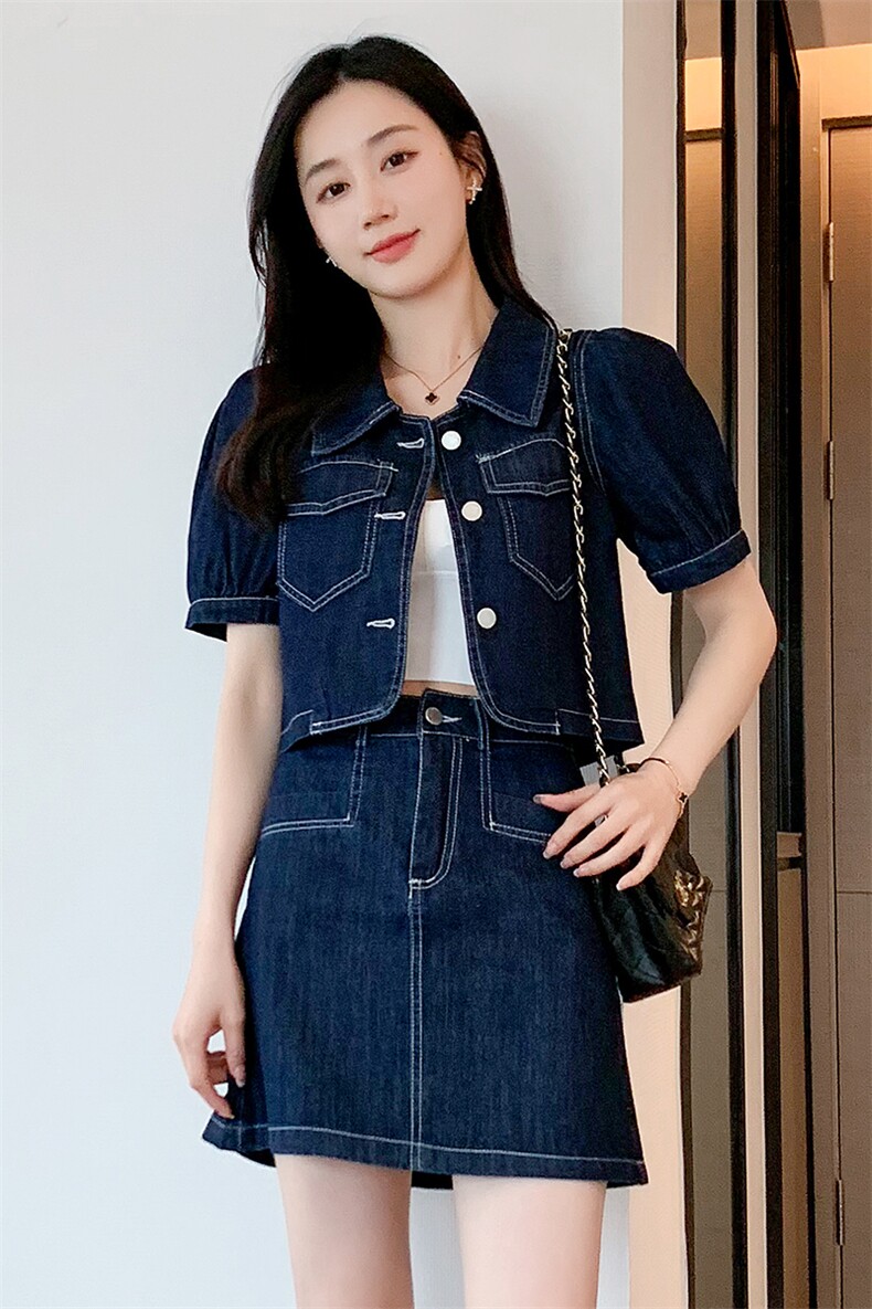套裙女2022夏季薄款两件套时尚显瘦白搭牛仔裙宽松休闲外套洋气,女装套装/套裙,梦懿尔