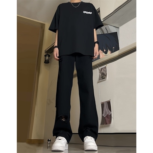 现货 夏季显瘦破洞设计感宽松直筒高街薄款休闲牛仔裤K5802-特P35图片