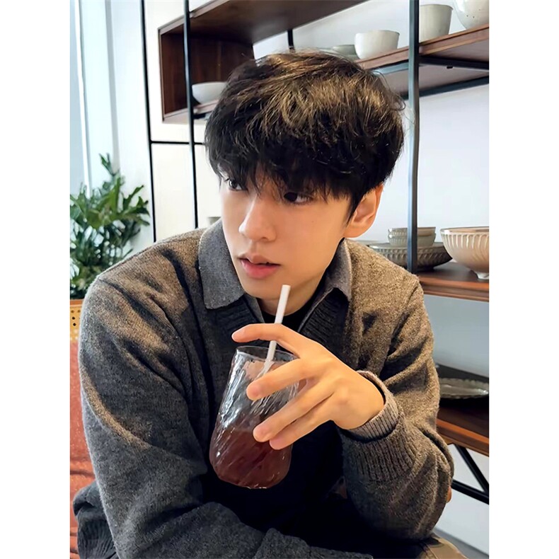 重磅北极绒假两件衬衫领毛衣美式高街复古休闲慵懒纯色翻领针织衫，男装针织衫/毛衣，电商A486-1