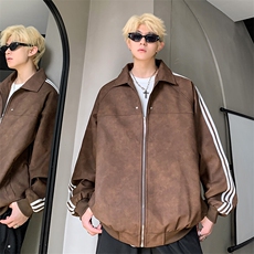 JK8818-P68美式复古cleanfit高级感PU皮条纹夹克外套，男装夹克，星座1503