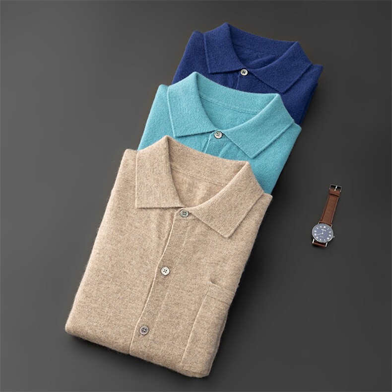 品质男羊毛衫平面Polo领经典长袖毛衣商务休闲保暖百搭，男装羊绒套衫，台绒羊绒