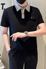 店主风社会小伙男士POLO衫新款异色翻领口袋款T恤301A-1/PL99/P55，男装T恤，星座301A-1