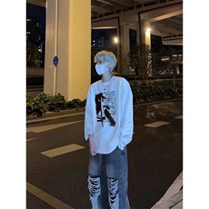 美式复古长袖T恤小领口打底衫，男装T恤，星座310A-4