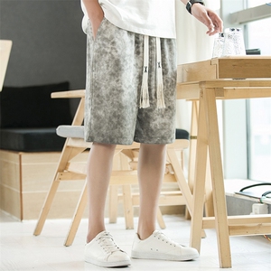 K5502 P40 酒店风 280重磅砂洗水洗华夫格高品质五分裤仙鹤印花图片