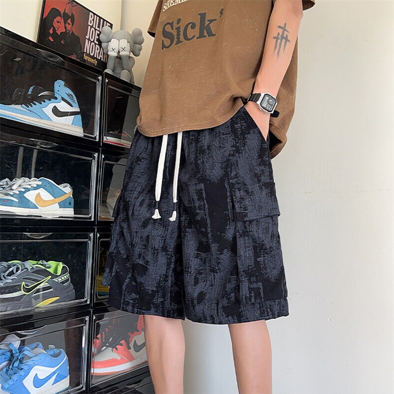 特批P23无差价扎染大口袋港风大码薄款灯芯绒工装短裤男DK5840,男装休闲裤,电商A001