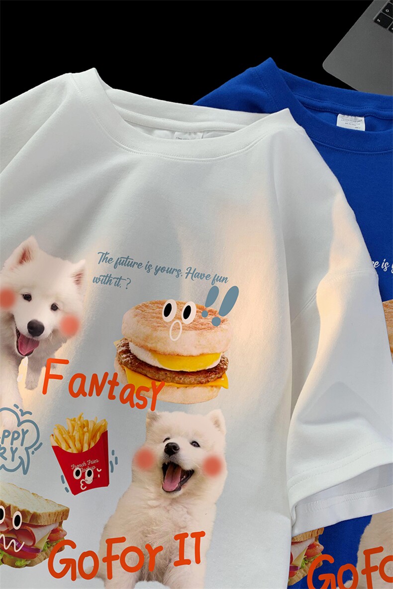 中性23夏季潮流蠢萌小狗纯棉短袖T恤T61112P30控48,男装T恤,电商A268