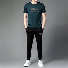 男士运动套装夏季新款2023新款短袖t恤宽松休闲长裤子两件套，男装休闲套装，电商B212（原钱塘6029）