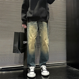 美式宽松复古黄泥直筒裤 休闲牛仔裤男潮 有大码902A/3702/P58图片