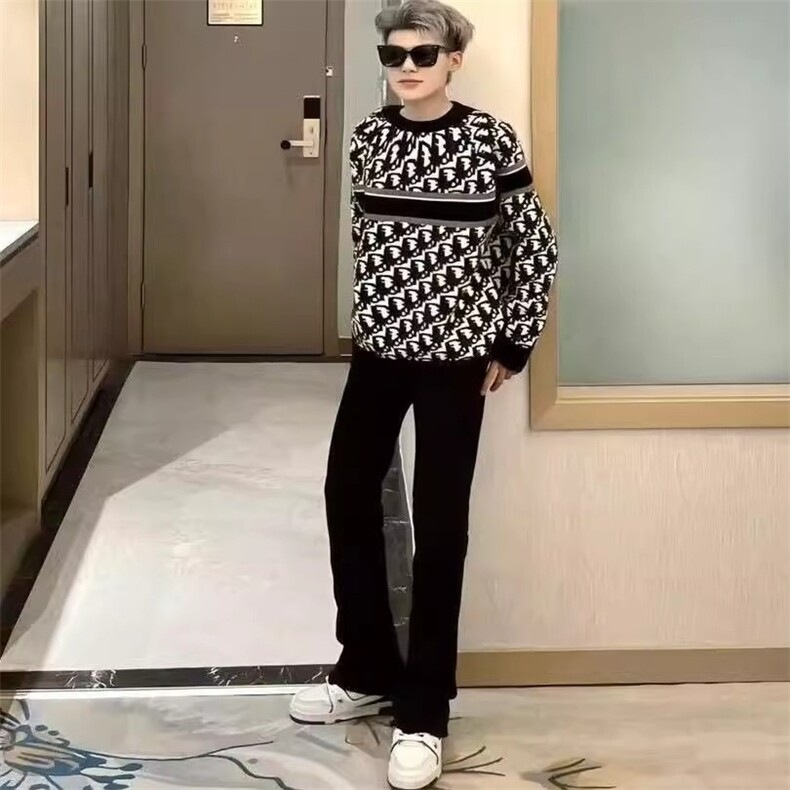 潮字母提花圆领针织衫毛衣秋冬季男女同款宽松保暖上衣MYY51P53,男装针织衫/毛衣,星座1013-5
