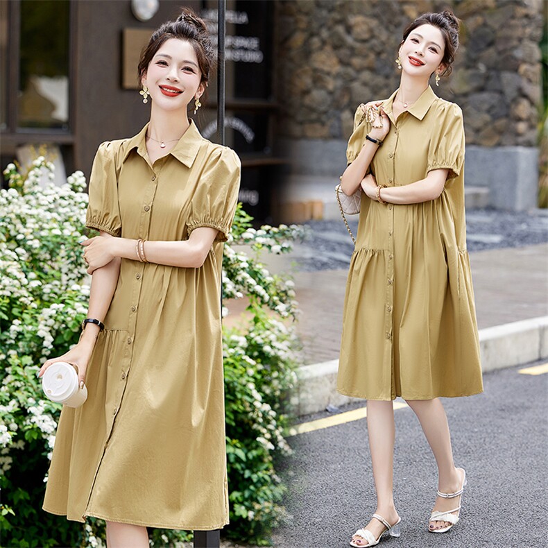 【现货----支持退现】衬衫连衣裙夏季2025新款宽松遮肚子女，女装连衣裙，美沁