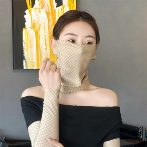 冰丝棋盘挂耳脖套男女同款夏季时尚百搭图片