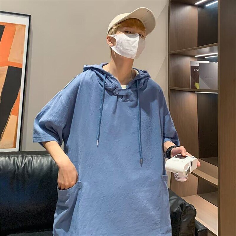港风潮牌ins五分袖短袖t恤男连帽休闲宽松半袖学生嘻哈潮流上衣服,男装T恤,星座506