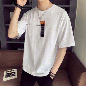 404-T04 2021新款贴标T恤休闲半袖男T短袖男 白色图片