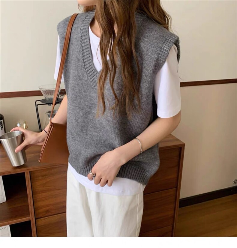 春秋新款无袖针织开衫女时尚V领显瘦背心外搭叠穿上衣,女装马甲,思途羊绒