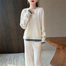 2025年秋冬季时尚百搭通勤简约休闲灰白套装，女装套装/套裙，美雪羊绒