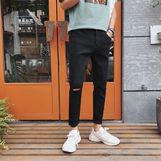 新款破洞九分裤男士牛仔裤修身韩版潮流小脚港风9分裤子N201，男装牛仔裤，电商A318