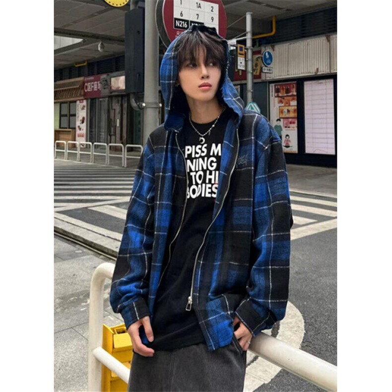 哥特风蓝格连帽衬衫男女春秋季拉链宽松休闲长袖外套C300,男装衬衫,星座1116A（原606A-3）