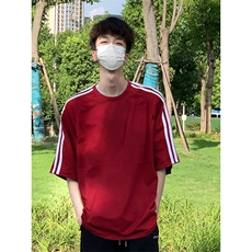 抖音得物高品质二开240克宽松纯棉美式潮牌三条杠织带短袖T恤，男装T恤，电商A486