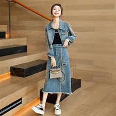 时尚春季牛仔套装裙女高腰显瘦气质两件套舒适百搭休闲风，女装套装/套裙，秋水欣儿