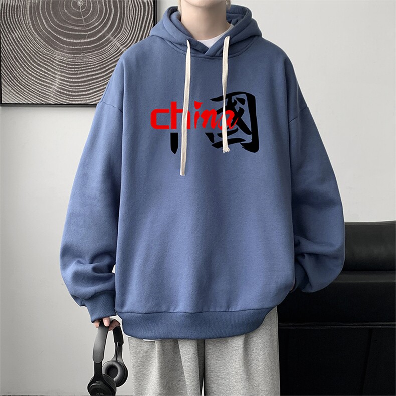 WY2189-P35 加绒款-P40 纯棉连帽卫衣男大码运动帽衫宽松薄外套男图片
