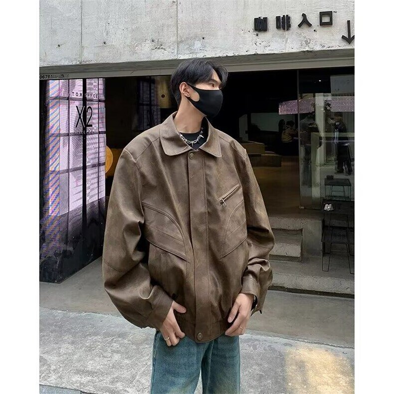 扎染皮衣男韩版潮流高街帅气百搭2025春季新款ins外套W5555-P88，男装皮衣，星座412-2