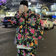 MY203东北大花加厚保暖防寒风汉服棉衣外套机车服棉袄男女潮，男装棉衣，星座115A(原星座507）