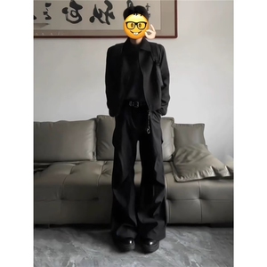 1506/QXK030/P49韩男装痞帅设计师拼接翻领轻熟短款毛呢夹克图片