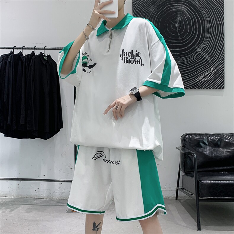 特P62控108夏季短袖T恤短裤拼色套装POLO衫体恤PTZ2311,男装休闲套装,电商B370