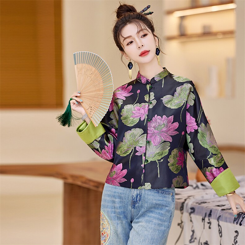 提花西装外套女短款2025春季新款立领新中式风流行上衣,女装短外套,水衣源