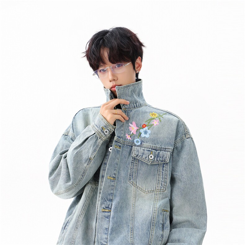 【现货】XZ1218WT4505特价P70美式潮流花朵刺绣牛仔夹克外套,男装工装外套,星座1218（原611-3）