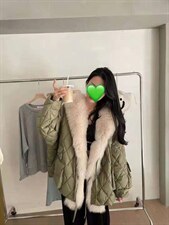 2021冬季新款欧洲站时尚潮海军大狐狐毛领加门襟羽绒皮草外套，女装皮草，L·H·X