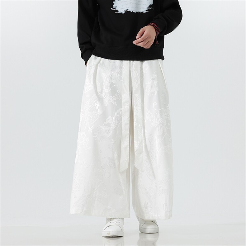 2025秋冬新中式马面裤汉服龙纹阔腿裤K375加厚P65-常规P55,男装民族服装,电商A057B