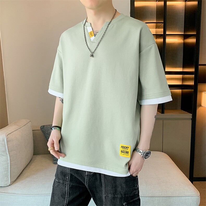 冰氧仿棉短袖店主风夏季T恤休闲百搭假两件男上衣TC3153-P28控48,男装T恤,星座717