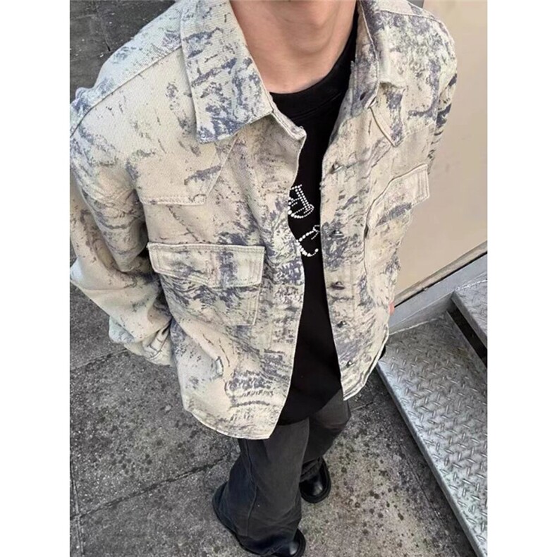美式复古水洗做旧扎染牛仔夹克男潮牌高街宽松工装外套JA32-P72，男装夹克，星座208-5
