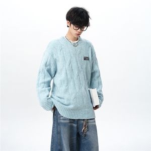 8XL-M圆领毛衣男秋冬慵懒风宽松情侣装麻花针织羊毛衫MY19004P68图片