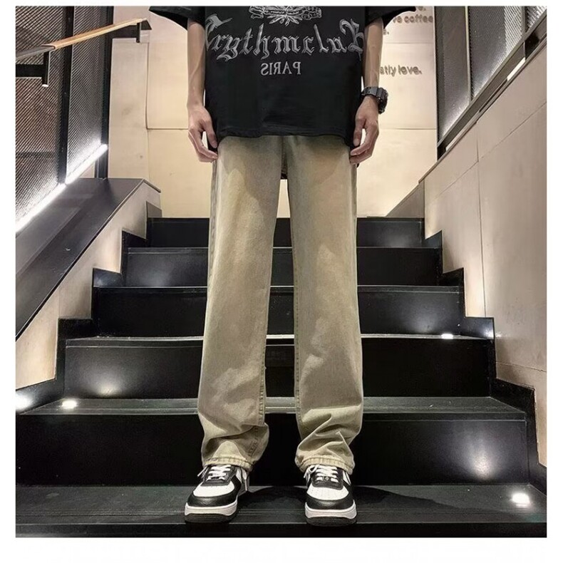 牛仔裤男款春秋季2024美式高街痞帅宽松潮牌阔腿直筒裤子N306-P45,男装牛仔裤,星座308B-1