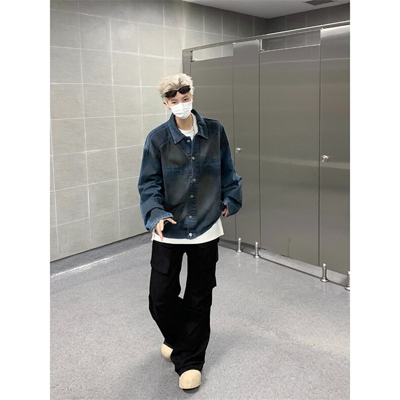 美式长袖牛仔衬衫男秋季宽松潮牌大码休闲衬衣男士潮流百搭外套潮,男装衬衫,星座1210-1