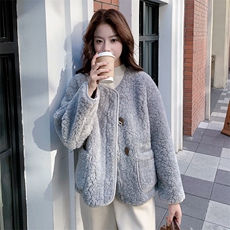 【有货】灰蓝色皮毛一体外套C9936P195K295，女装皮草，2D113