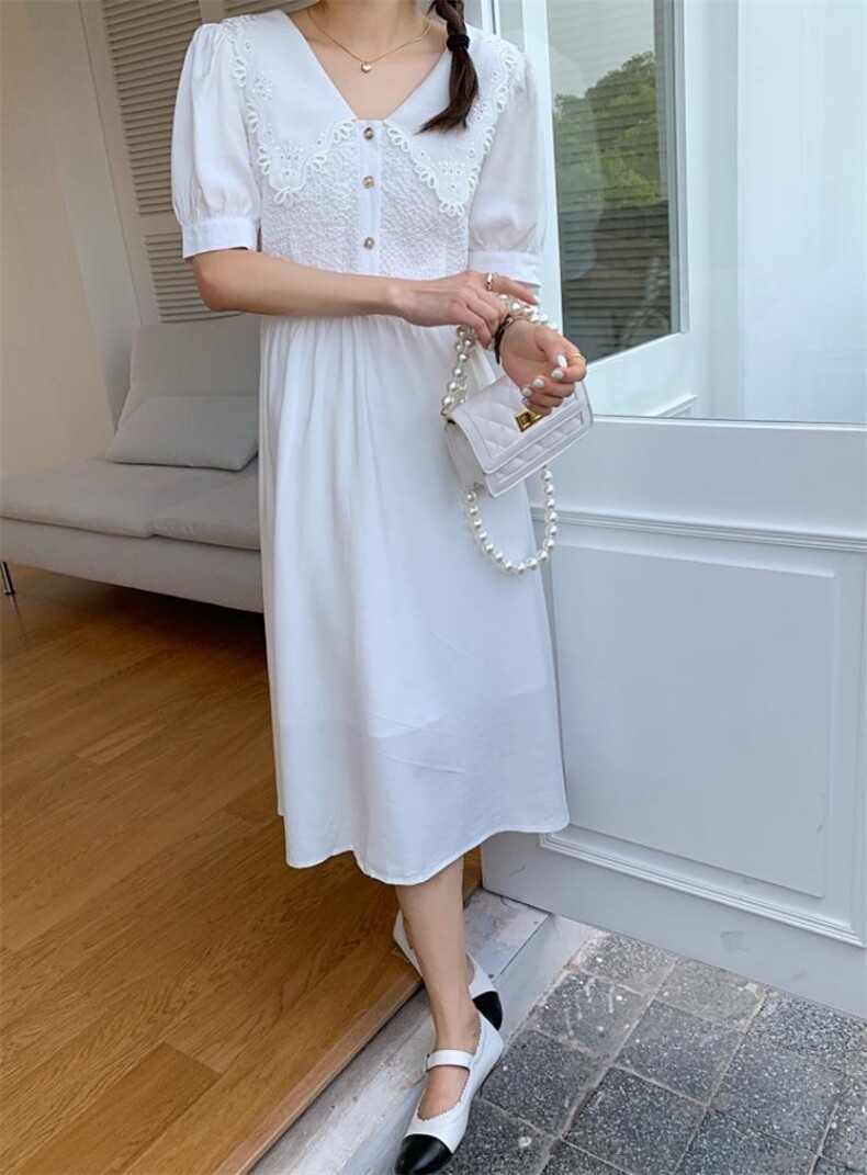 夏季新款V领连衣裙，女装连衣裙，墨初