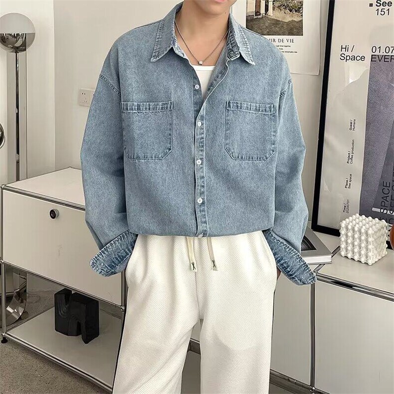 衬衫男长袖夏季2025春秋新款ins潮牌休闲牛仔工装衬衣男士外套男,男装衬衫,星座601-1