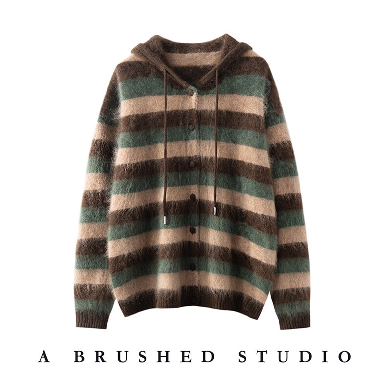 2025年秋季时尚百搭通勤简约休闲迷雾森林连帽开衫，女装羊绒衫，万品羊绒