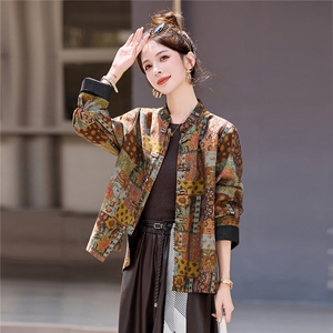 新中式复古印花盘扣外套女2025秋季新款洋气显瘦减龄百搭立领上衣图片